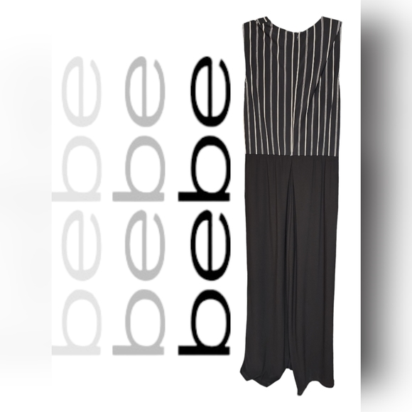 WOMEN'S BLACK STRIPED WRAP JUMPSUIT - Picture 2 of 4